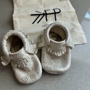 Freshly Picked Gold Snakeskin Moccasins (size 3)